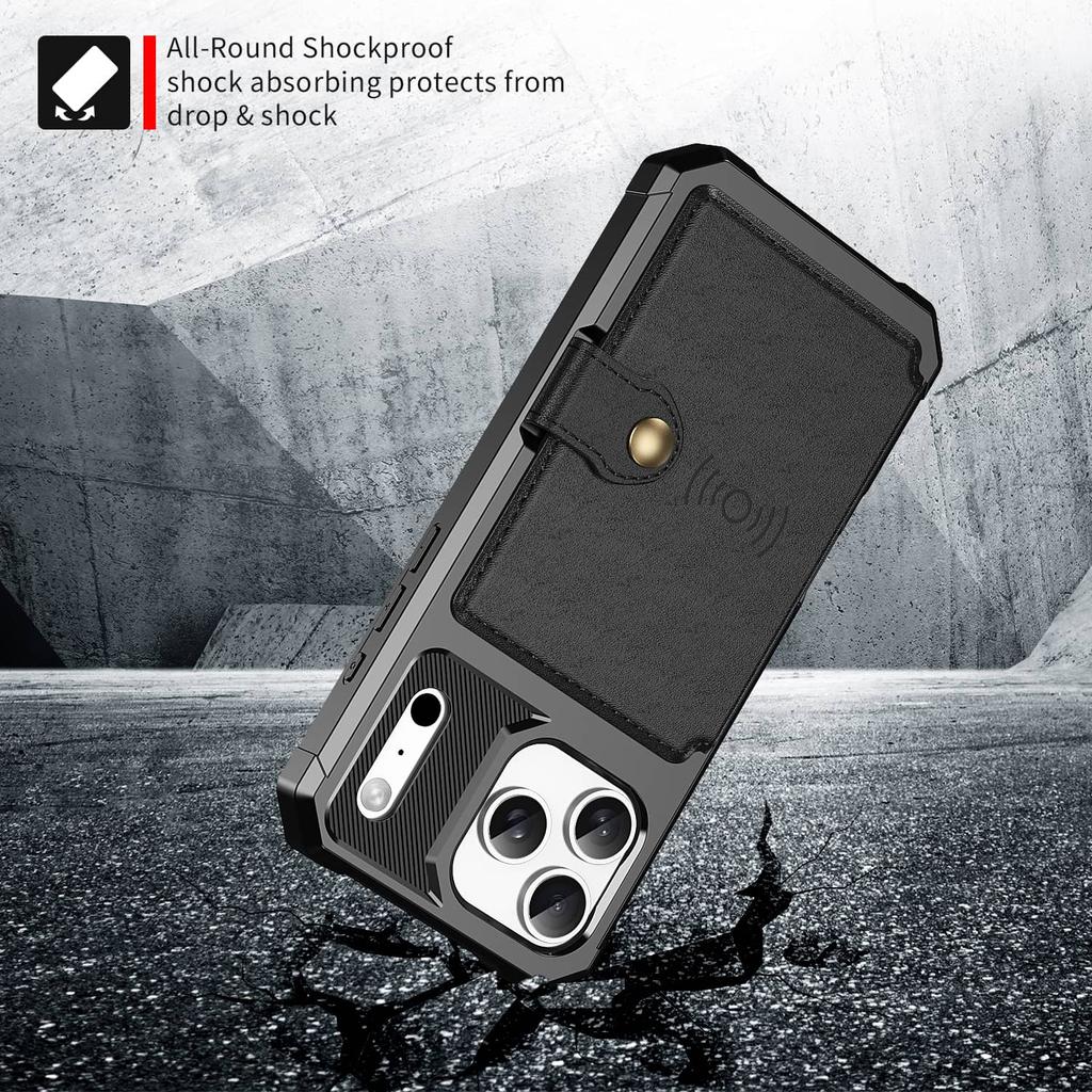 For iPhone 17/Air/16/15/14 Pro Max Case with Card Holder, Compatible with Magnetic Car Mount, Heavy Duty Shockproof Wallet Cover