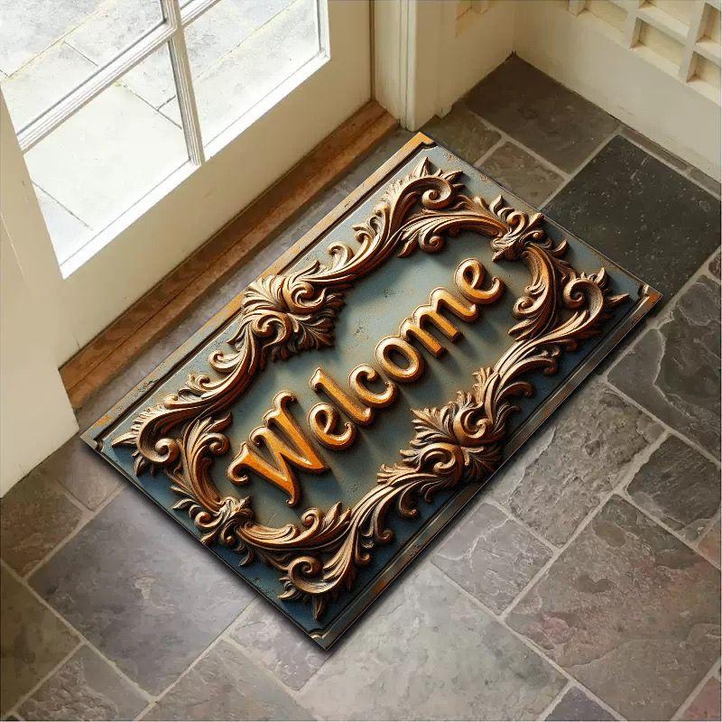 American Retro Welcome To The Entrance Door Carpet, Home Decoration, Bathroom Foyer Anti-Slip And Absorbent Carpet