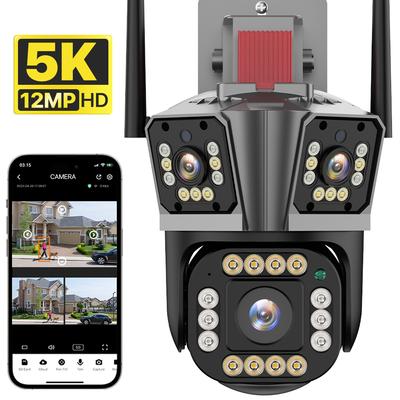 Kamera WIFI IP 5K 12MP HD Trzy obiektywy Kamera zewnętrzna 4K Podwójny obiektyw Kamera bezpieczeństwa z wykrywaniem ruchu Wodoodporny monitoring