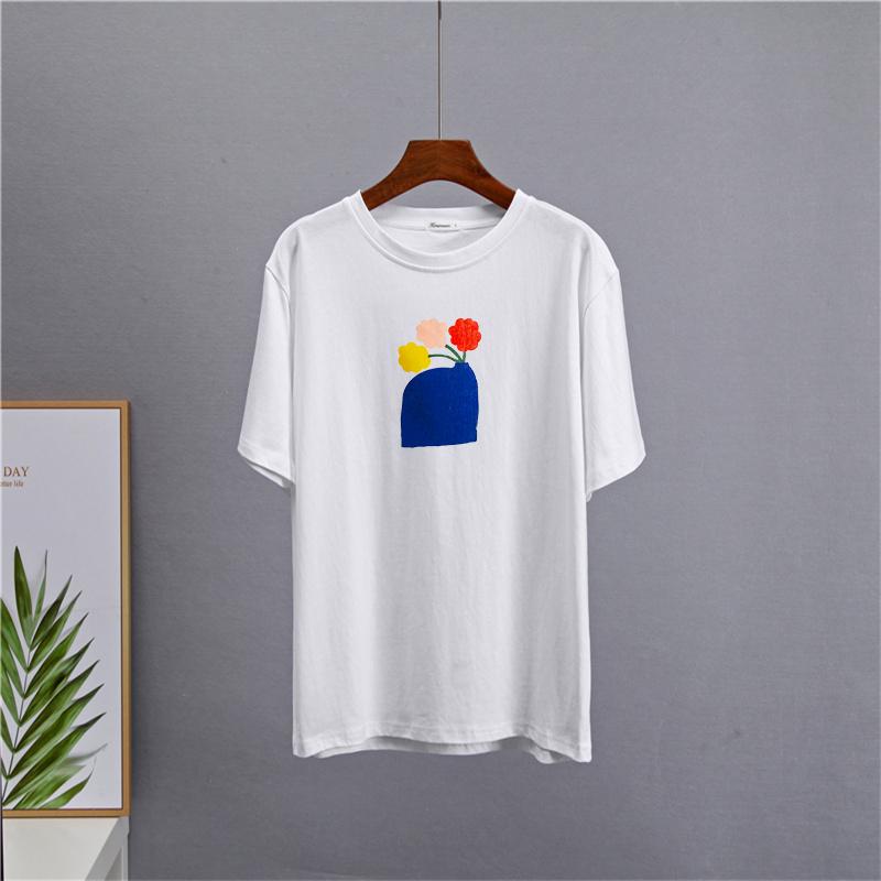 Shellsuning Ležérní Estetické umění Květinový vzor Trička s potiskem pro ženy Letní Oversized Vintage Trička s výstřihem do O Dámské Jednoduché Topy