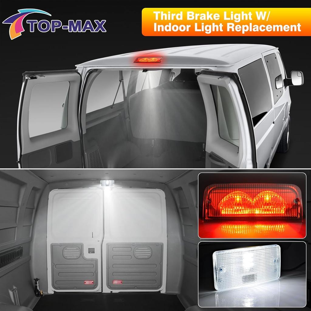 Center High Mount Stop Light Third Brake Light With Indoor LED Lamp Compatible With 1992- Ford E150 E250 E350 E450 E550 Econoline Super Duty Replaces