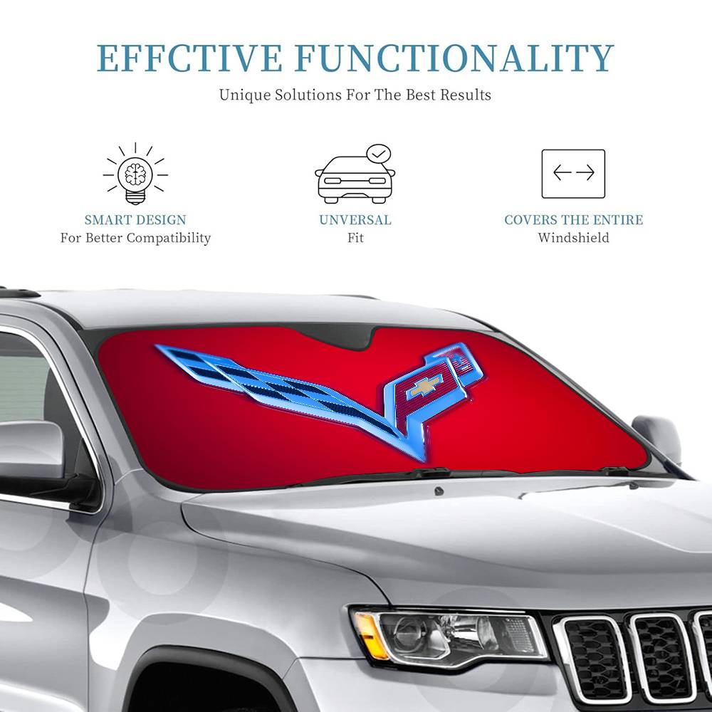 C-Corvette Novelty Car Front Windshield Sunshade 70x130cm Cartoon Foils Car Window Windscreen Cover