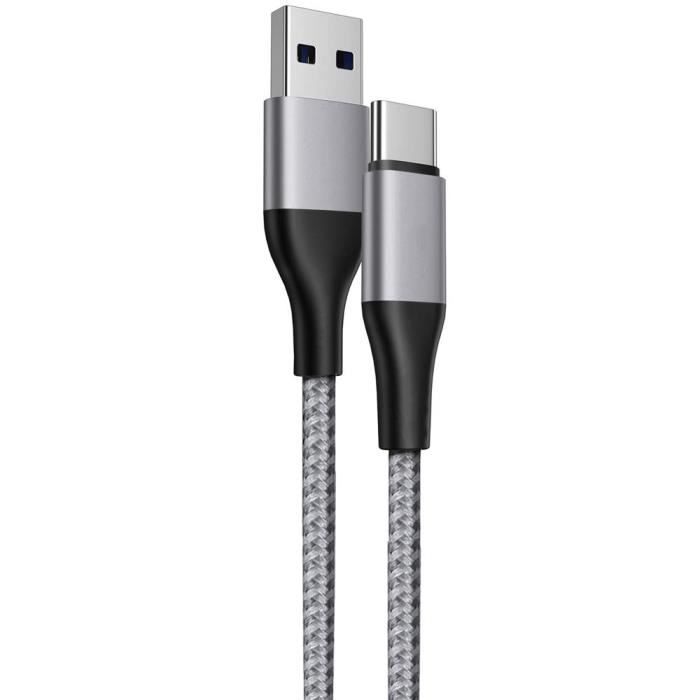 Câble USB-C Rapide pour Xiaomi Redmi 13C/14C, Redmi Note 13 14 Pro - BOOLING - 1M Gris Nylon Tressé