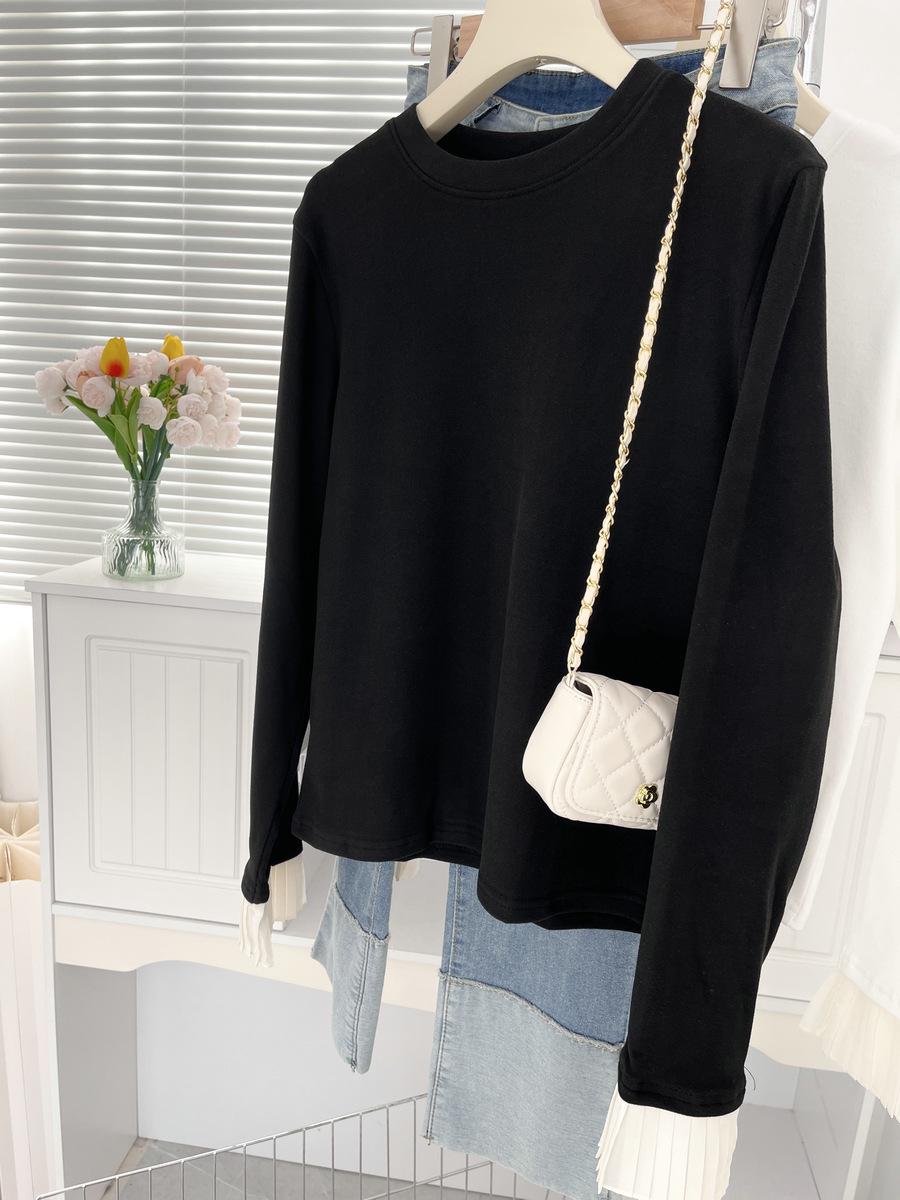 

Женская облегающая футболка Sanded с длинным рукавом - 2024 Зимний модный повседневный топ с круглым вырезом One Size