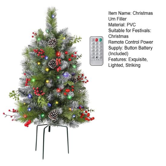 Lighted Artificial Christmas Urn Filler Battery Operated Pre-lit Xmas Pine Trees with Tripod Stake
