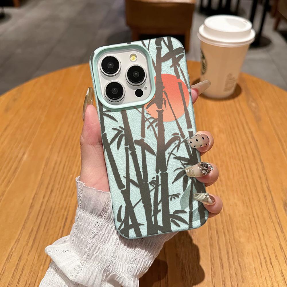 

Bamboo Leaf Sunset Phone Case For Iphone 17 15 Plus 14 Pro Max 16 12 11 13 17E 16E All-Match Slim Protective Cover Fundas iphone 16 Plus зелений