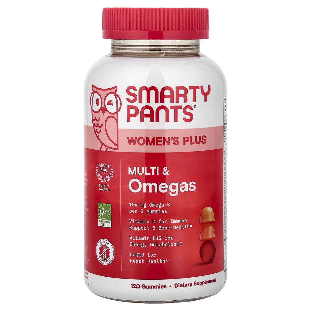 SmartyPants, Women's Plus, Multi & Omega Gummy Jelly, Strawberry, Orange, Lemon Cream, 120 Gummy Jelly Pieces