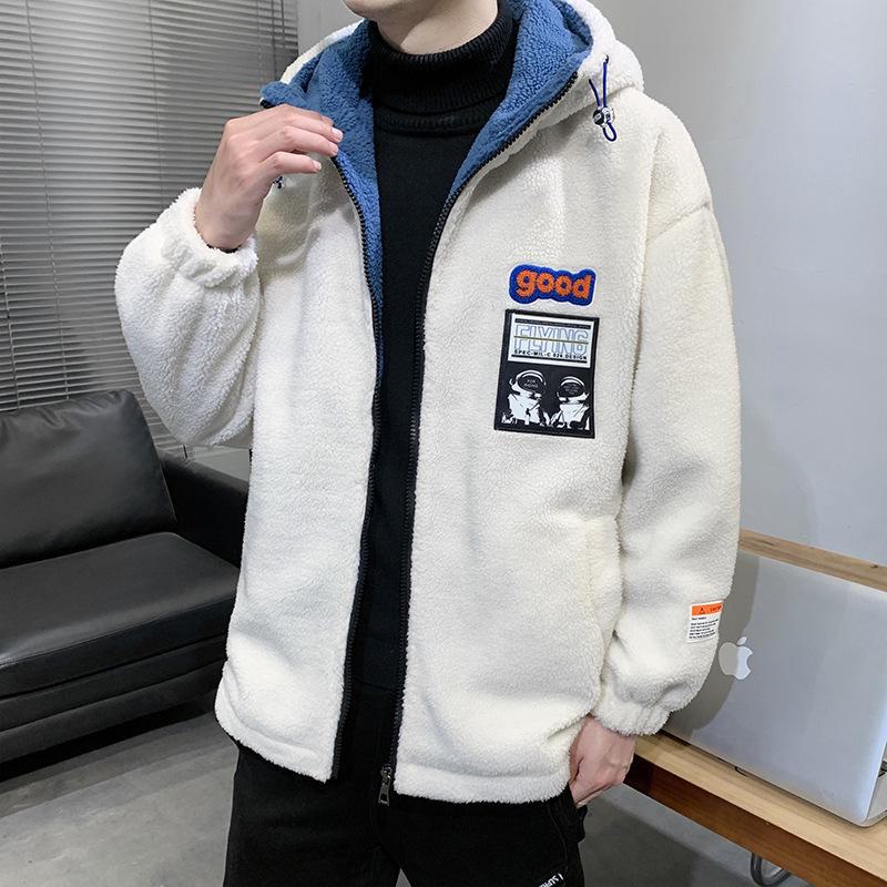 

Мужская флисовая куртка больших размеров с подкладкой из овечьей шерсти, хлопковая куртка с капюшоном и воротником-стойкой. XXXL бежевый