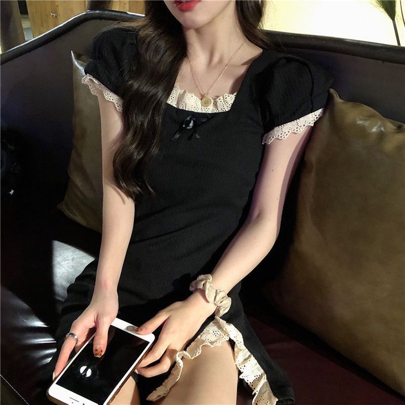 Damen Reines Verlangen Kleid Sommer Design Sinn Nische Tasche Hüftkleid Spice Girls Schlitz Kurzes Kleid