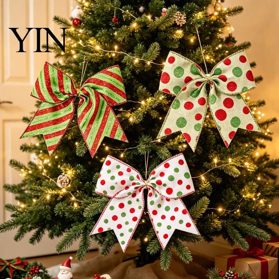 Holiday Tree Embellishments 2Pcs Christmas Polka Dot Bow Decor, European Style Ribbon Ornament for Durable Cloth Bows Crafts Gift Box Wreath, Festive