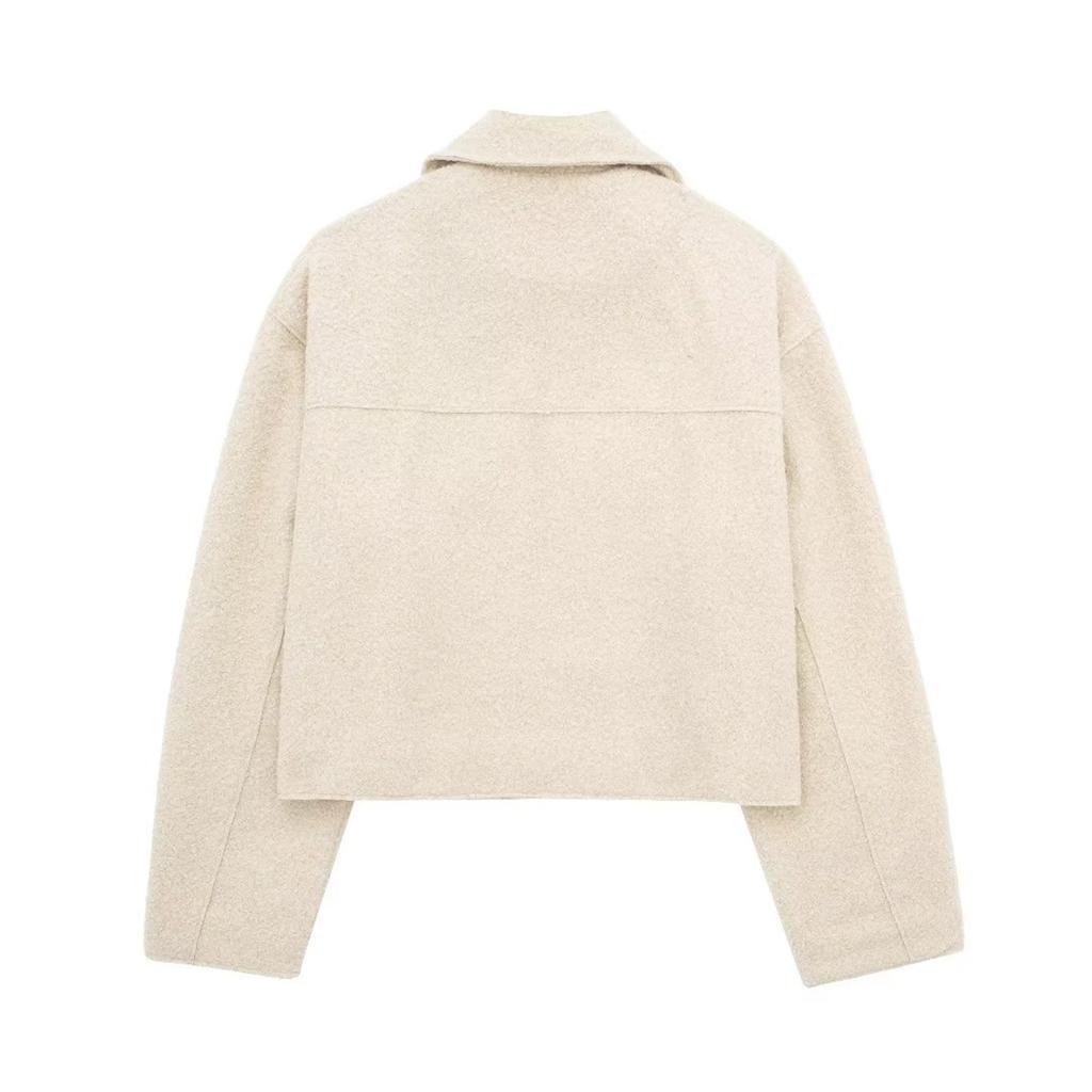 Women's Solid Color Fashionable Soft Woolen Short Jacket Jacket