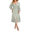 Women's V-Neck Waist Long Sleeve Hem Split Sexy Fashion Dresses