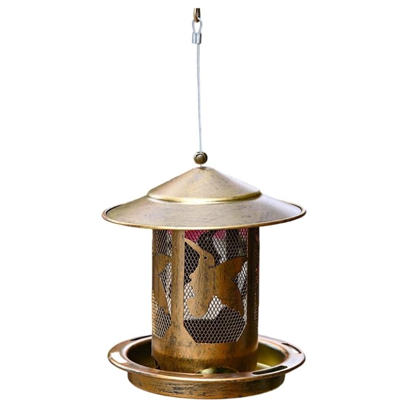 Rostfreier Metall Wildvogelfutterspender Futtertablett Eichhörnchensicheres Design Einfüllbar Aufhänger für Vogelbeobachtung im Garten