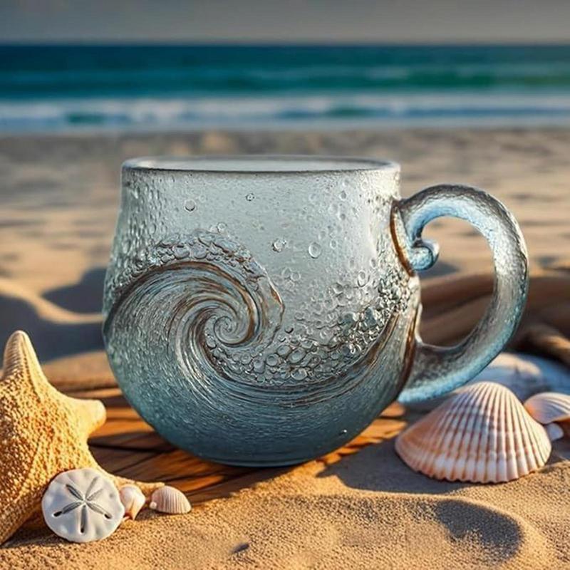 Taza de Playa Vaso Ola Vidrio de Mar Taza de Café Única con Tema Oceánico Taza de Agua Té con Tema Marino Taza de Vidrio para Café para Lugar de Trabajo Viajes Bar