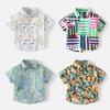 Kids Short Sleeve Printed Shirt Seaside Vacation Style Children's Clothing Summer Boy's Full Printed Cartoon Shirt Baby Boy's Polo Collar Top
