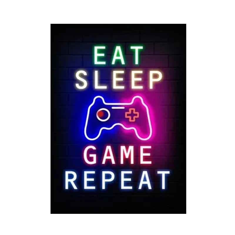 Nordic Cats And Gaming Neon Art Posters and Prints Canvas Painting Wall Pictures for Boys Game Room Wall Decor Home Decor