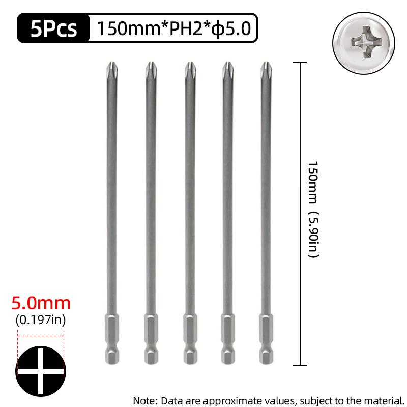 Bit Magnetic Surubelniță Phillips Lungime 150mm PH1/PH2 Cap Cruce Biți Surubelniță S2 Coadă Hexagonală 1/4” Scule de Mână Power pentru Reparații