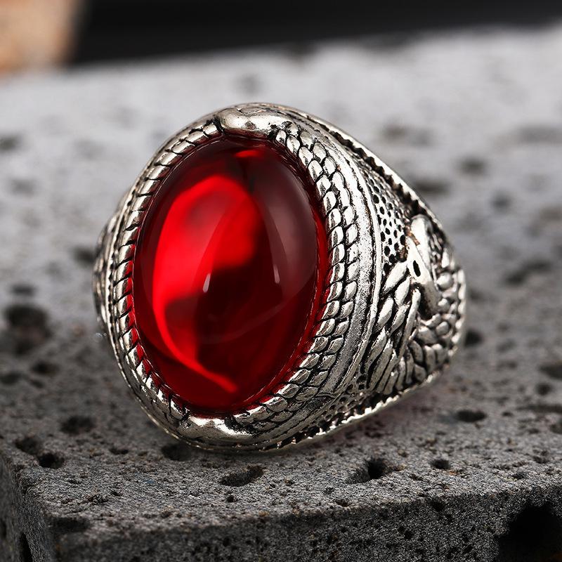 Men s Retro Oval Sapphire Ring: Fashionable, Simple, Electroplated, and Open Design Adjustable Open рубиновый