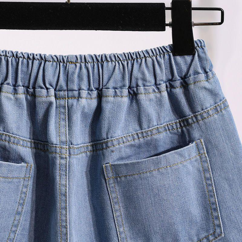 High-Waisted Loose Denim Shorts for Plus-Size Women - Summer Trendy Wide-Leg Elastic Waist 