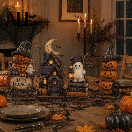 Retro Wooden Holiday Signs Farmhouse Halloween Tabletop Decorations, Table Topper Signs, Spooky Ornaments Pumpkin Ghost Tiered Tray Centerpiece