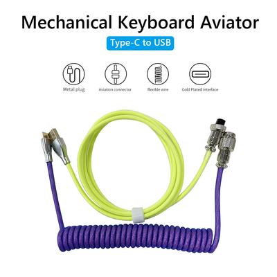 Spiralny kabel USB typu C do mechanicznej klawiatury gamingowej, podwójnie pleciony przewód z odłączanym metalowym złączem Aviator