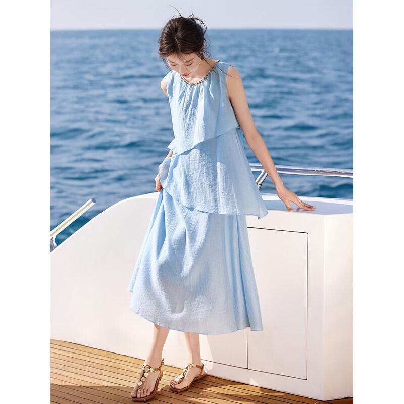 Mohan Yimei Women's Lyocell Bohemian Sleeveless Tiered Midi Dress
