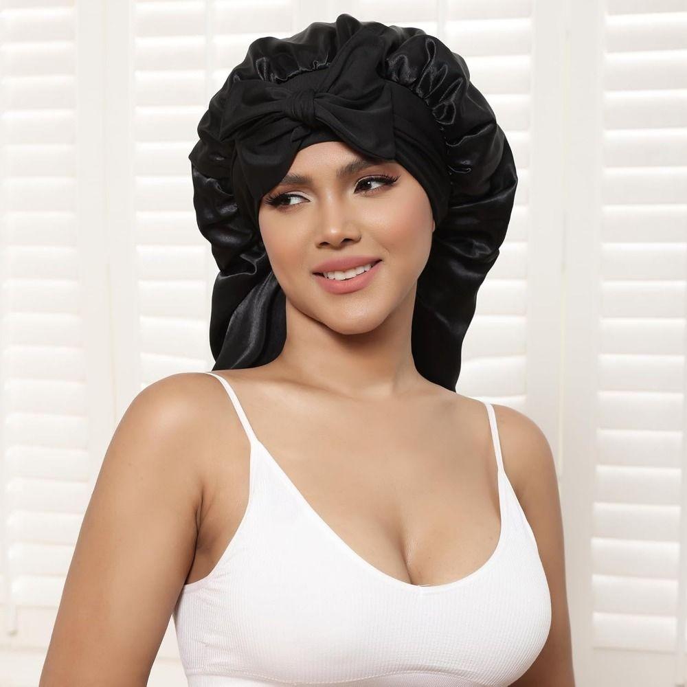 Elastic Long Sleeping Hat Smooth Night Sleep Cap Casual Women's Bonnet  Long Hair