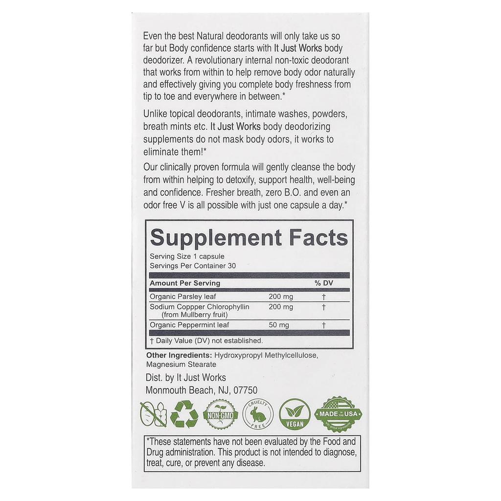 It Just Works, Body Deodorizing Supplement, 30 Capsules