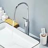 Golden Swan Neck Faucet, High Arc Deck Mount Tap for Bathroom Vanity & Kitchen Island, Cold & Hot Water Mixer