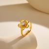 Open Adjustable Flower Ring, Stainless Steel 18K PVD Gold Plated, Waterproof Tarnish Free Trendy Floral Jewelry Gift for Women