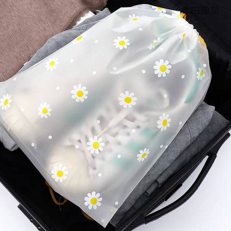 5pcs Waterproof Daisy Storage Bag with Drawcord Cuffs  Large Capacity Clothes Shoes Organizer Portable Towel Makeup Toiletry Bags