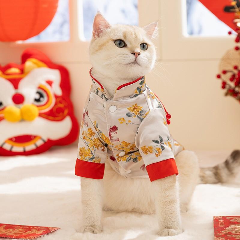 Pet Winter Festival Outfit Chinese Style Cotton Coat Dogs Cats Bichon Frise New Celebration