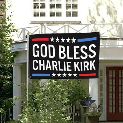 Huzur İçinde Yat Charlie Kirk Bayrağı Gerçek Vatansever Anı Bayrağı 3×5FT Dış Mekan Çift Taraflı Bahçe Veranda Balkon Çit Dekoru için Afiş