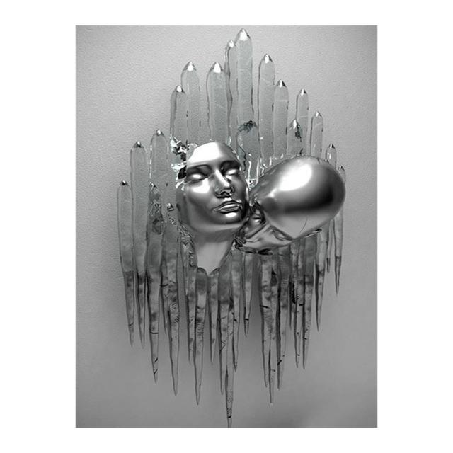 Metal Figure Statue Posters Print Modern Lovers Sculpture Canvas Painting Wall Art Wall Pictures for Room Home Decoration No Frame