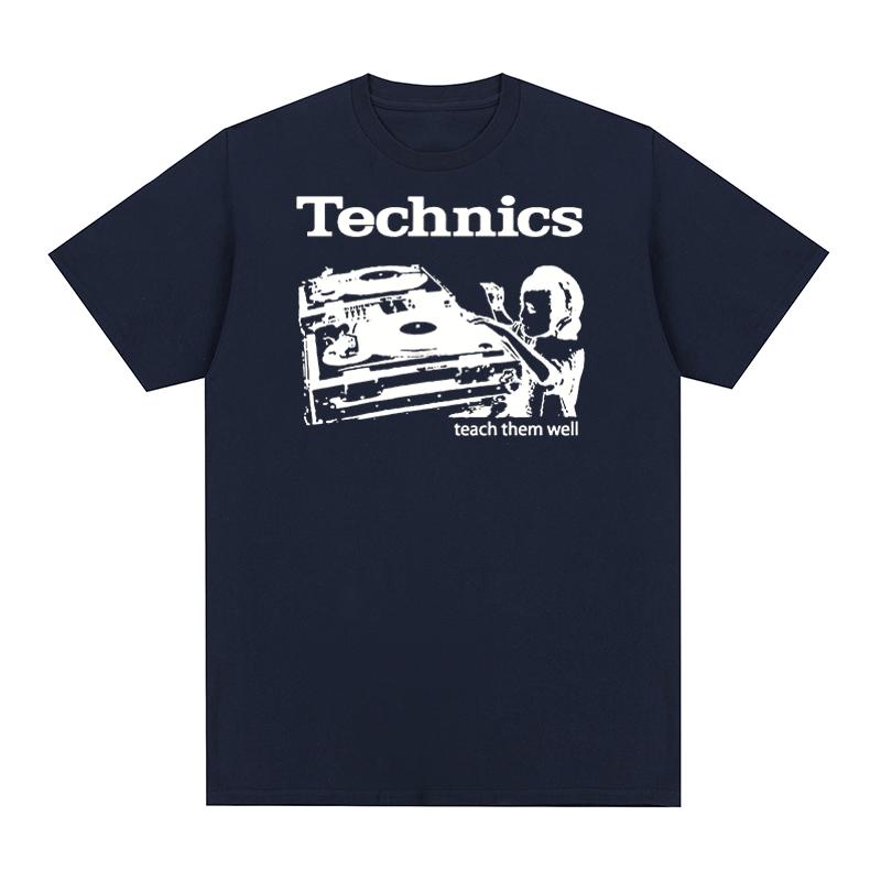 T-shirt Technics insegnali bene Giradischi DJ Musica House Techno Elettronica Cotone T-shirt Uomo Nuova Maglietta Top Donna