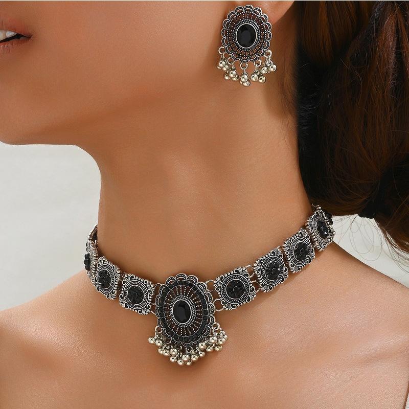 2 Pcs  Vintage coloful Necklace Earrings Set For Women Wedding Ceremenoy  Crystal Decoration Zircon Set
