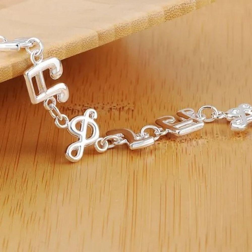 Adjustable Silver Bangle Aesthetic Eight Note Hand Chain Beautiful Music Note Bracelet  Girl