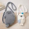 Fashion Soft Fluffy Cute Seal Shoulder Bag Cartoon Adjustable Straps Phone Bag Lightweight Fabric Handbag Women's Accessories