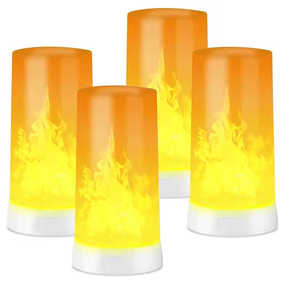 

Set of 4 Flame Lights, Remote Control USB Rechargeable Flame Lights, 4 Modes LED Flame Effect Lights for Living Room, Bedroom, Bar, Halloween,