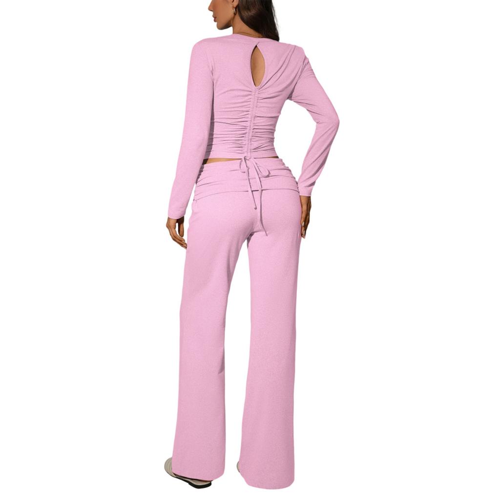 Dámský vypasovaný dvoudílný sexy dlouhý kalhotový módní ležérní set