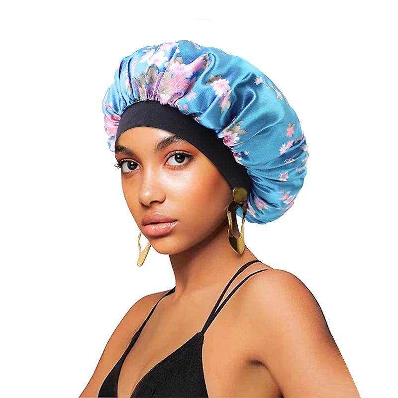 New Satin Hair Caps for Sleeping Women Bath Wide-brimmed Headwear Cover Hat Curly Hair Styling Accessories Hair Cap for Sleeping