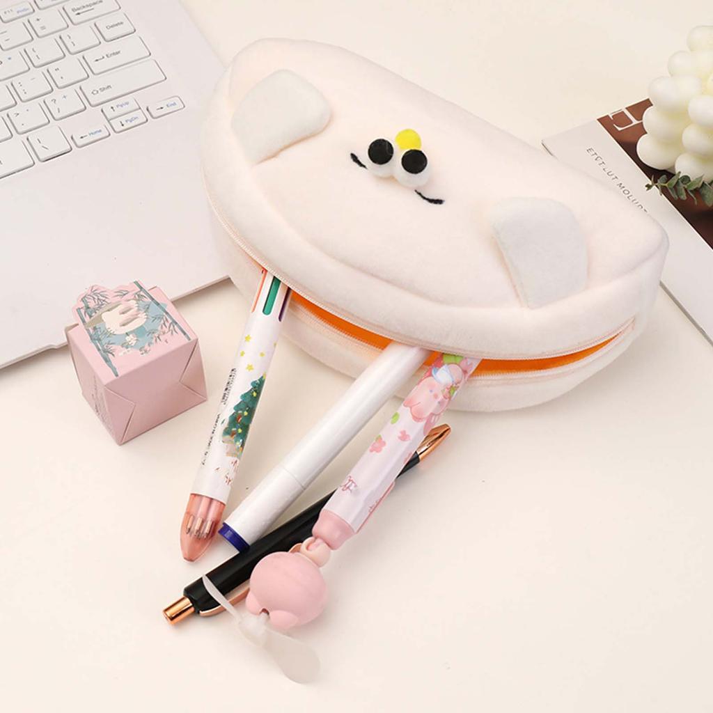Small Pen Bag Cute Cartoon Seagull White Soft Short Plush  Student Pencil Bag for School Offi