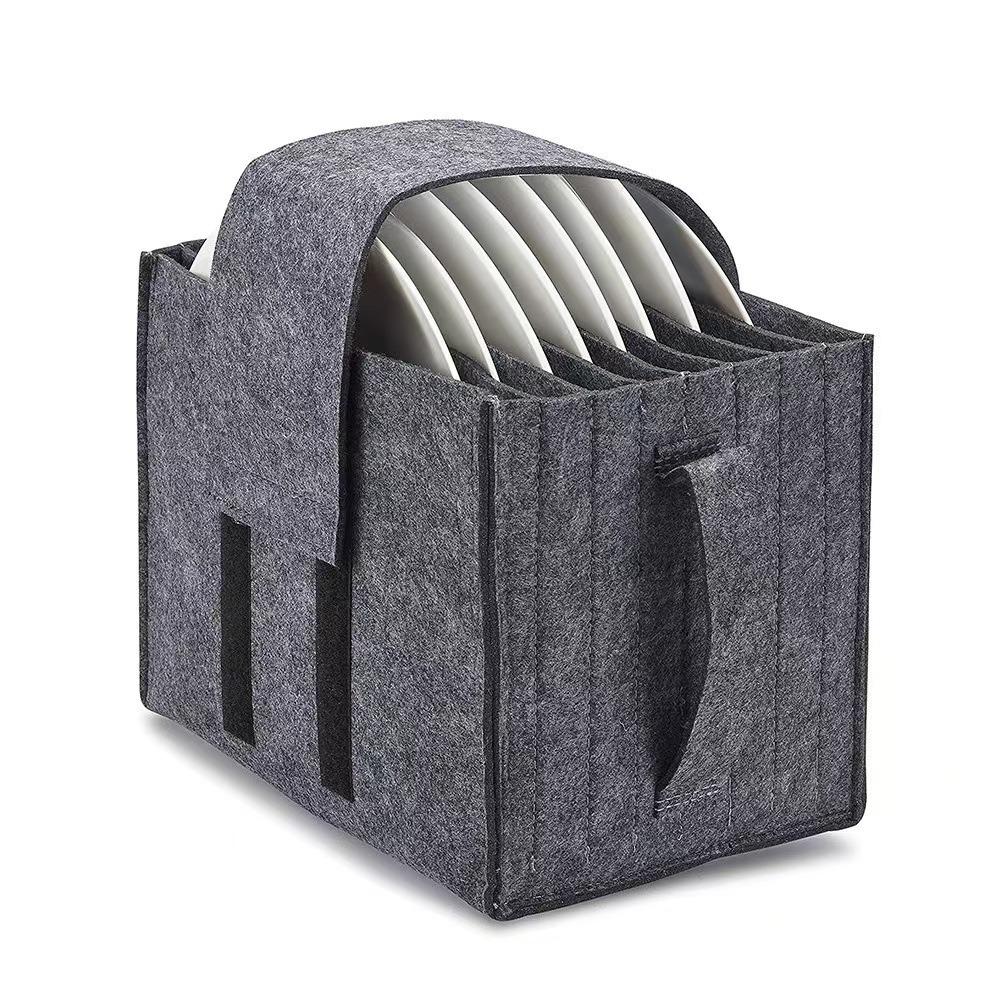 Portable Foldable Plates Storage Bag Thicken Lightweight Felt Storage Bag with Handle Dish Cup Storage Bag Kitchen