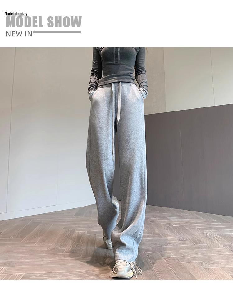 Women's Gray Wide-Leg Sweatpants: Spring & Autumn 2024 Casual Loose Fit