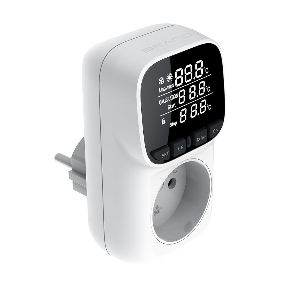 16A 230V Thermostatsteckdose Digitaler Temperaturregler Steckdose mit Sensor EU-Stecker Heiz-Kühl-Schalter mit Timer KWE-TC01