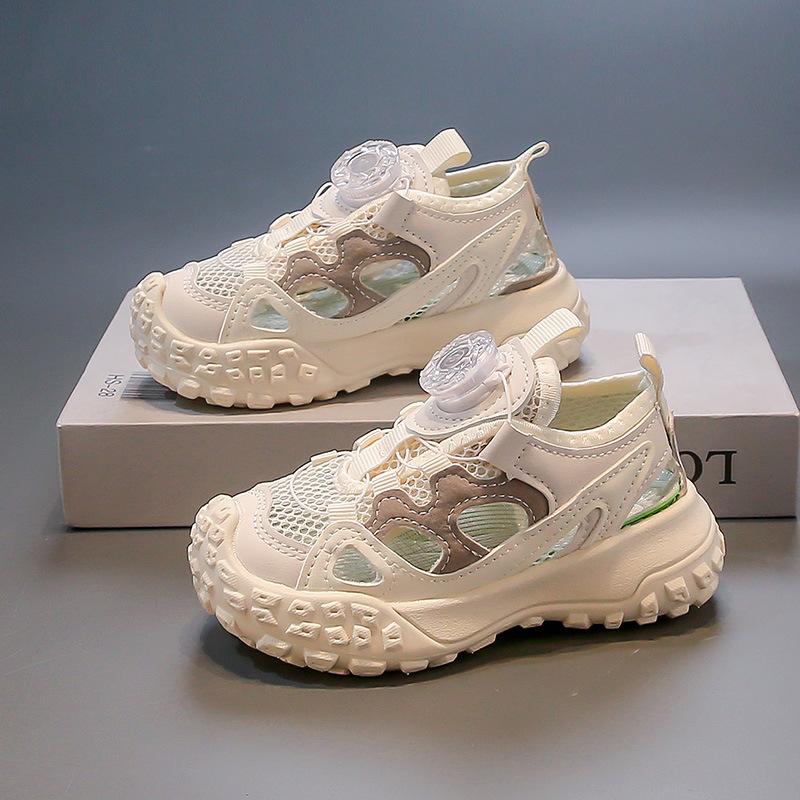 

Children Sports Sandals Rotating Button Kids Running Shoes School Summer 2025 New Boys Girls Beach Shoes Non-slip Hollowed-out 21 белый