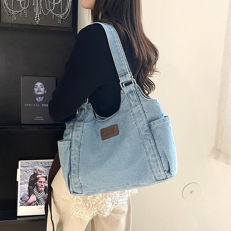 Retro Casual Tote Bag - Versatile Denim Fabric Shoulder Bag