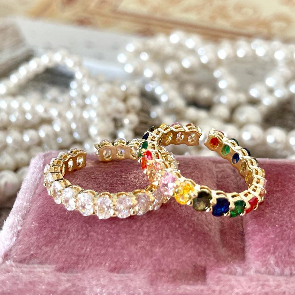 Elegant Adjustable Gold Oval Rainbow Rhinestone Ring For Stylish Summer Fashion Accessories For Women