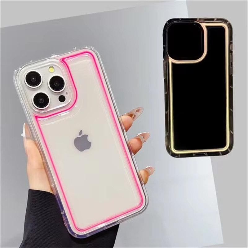 

Роскошный светящийся прозрачный ночной чехол для телефона iPhone 11 12 13 14 15 16 Plus Pro Max Мягкая силиконовая задняя крышка Shell iPhone 11 розовый