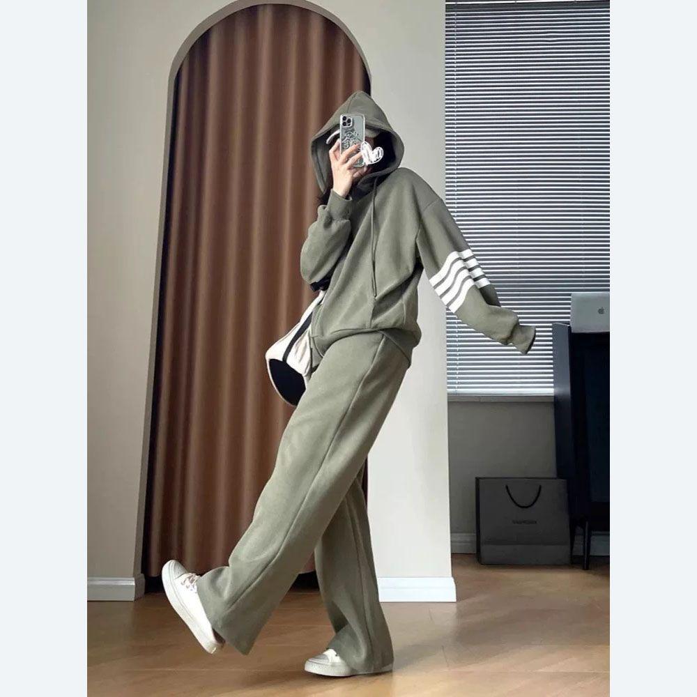 Women's Plus Size Fleece-Lined Two-Piece Casual Sweatshirt Set – Lazy Style Fall/Winter Trend